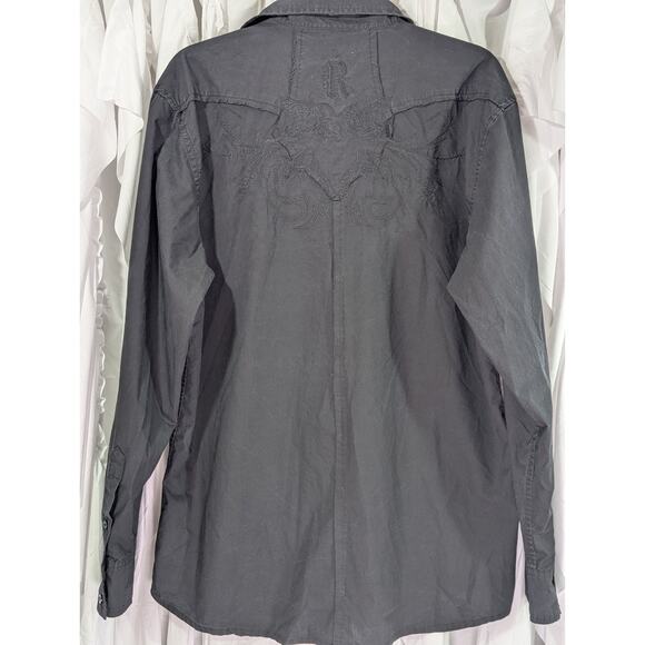 Roar Emboidered Western/Rodeo Gothic Black Button Up Large Vintage 90's Griffins - Picture 8 of 12
